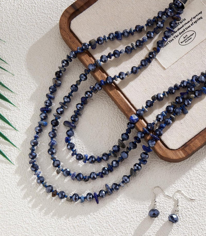 Errally Store Layered Beaded Statement Necklace Multi Strand Crystal Beads Collar Necklace and Earring Sets for Women Fashion Costume Jewelry Set Gifts for Her - Image 5